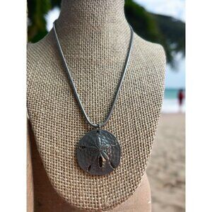 Vintage Pewter Sand Dollar Pendant Necklace Silver Tone Snake Chain 18" Chain